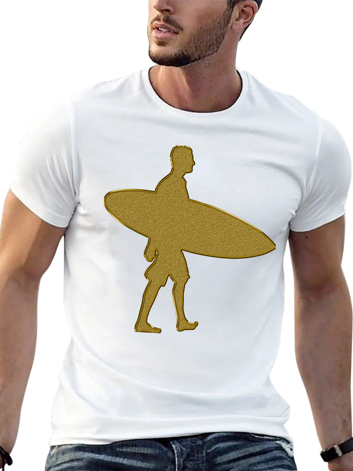 Gold Surfer Graphic T-Shirt - Black Cotton Tee