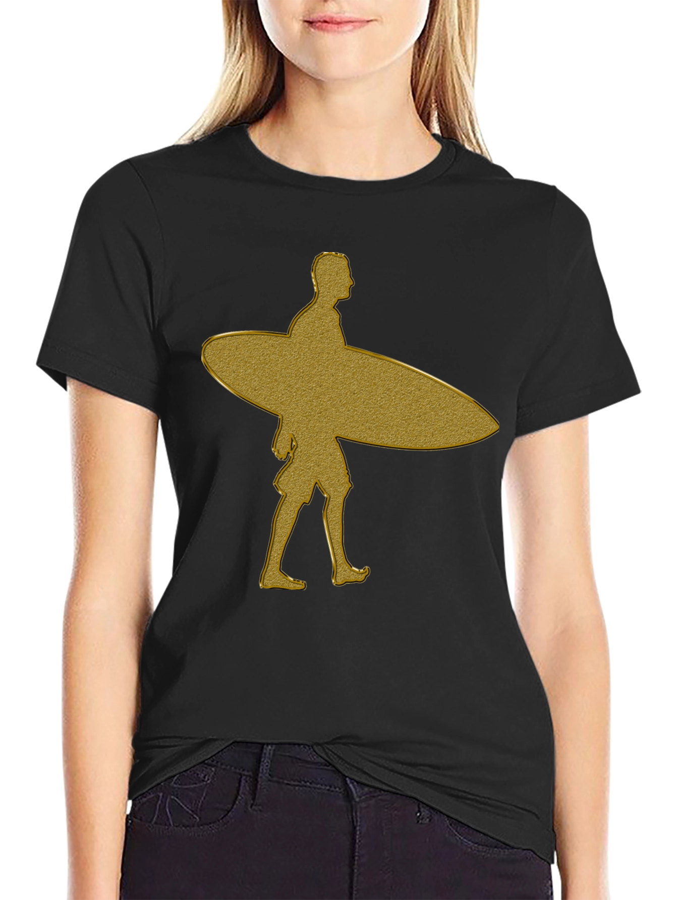 Gold Surfer Graphic T-Shirt - Black Cotton Tee