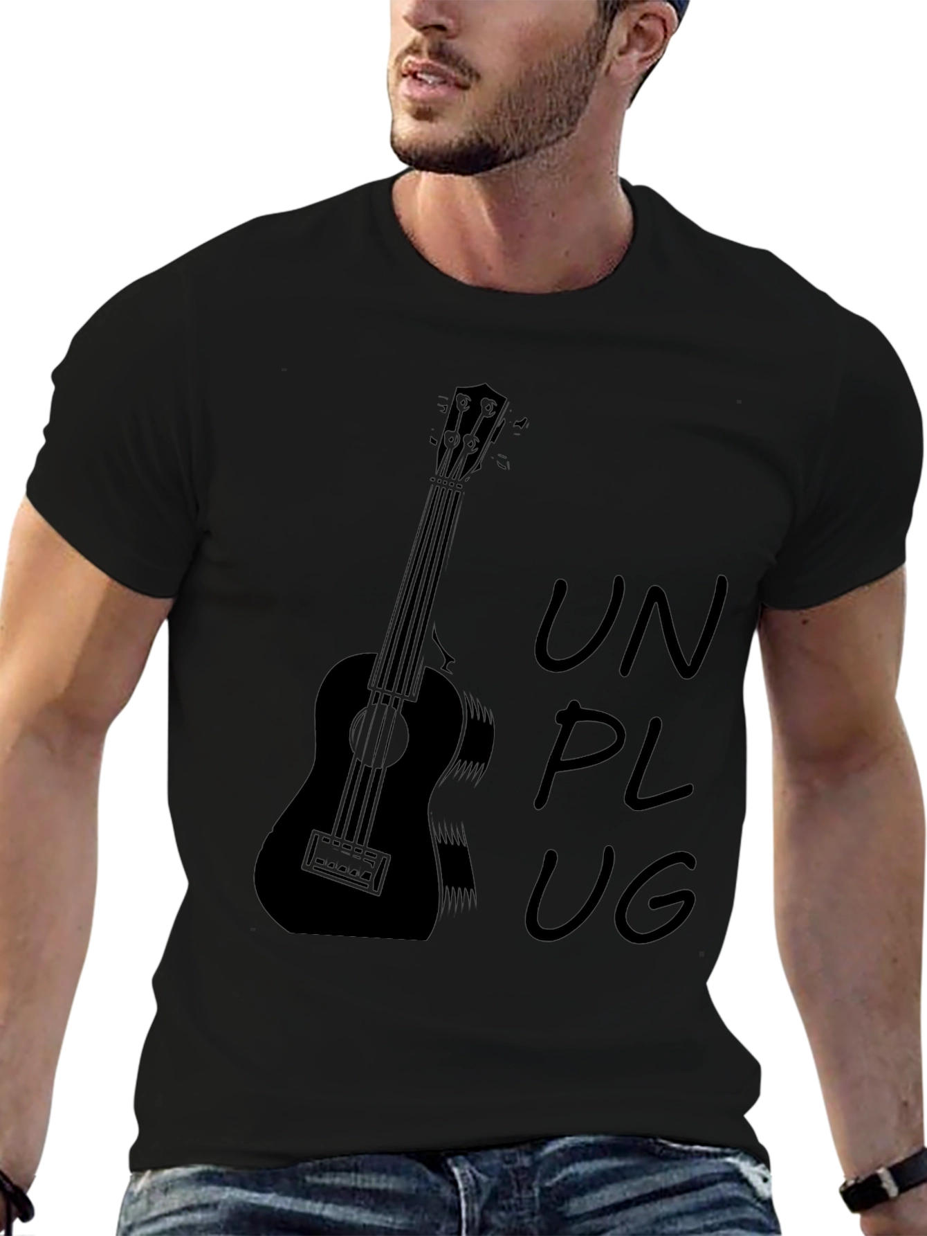 Unplug Ukulele Graphic Tee - Black