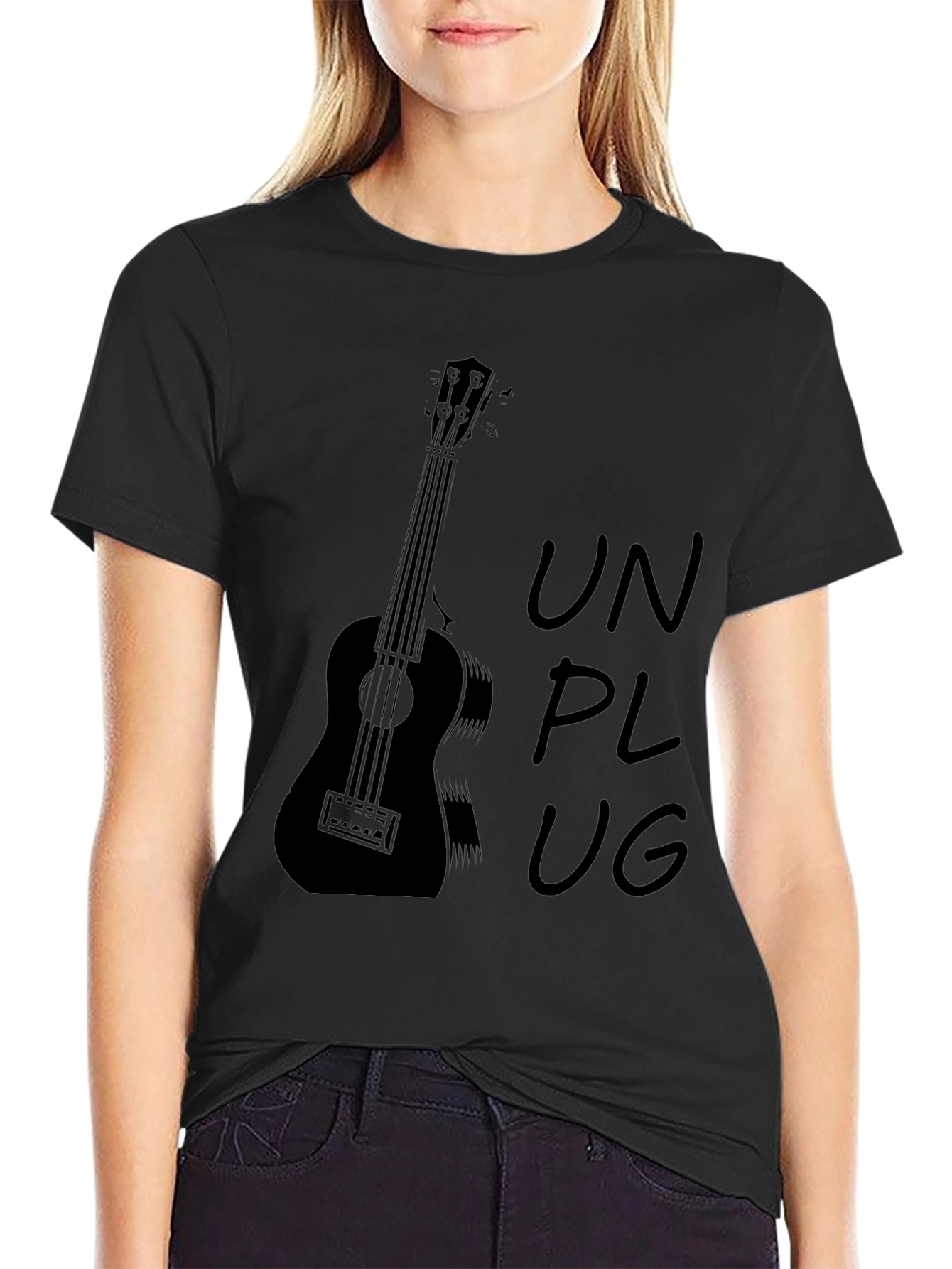 Unplug Ukulele Graphic Tee - Black