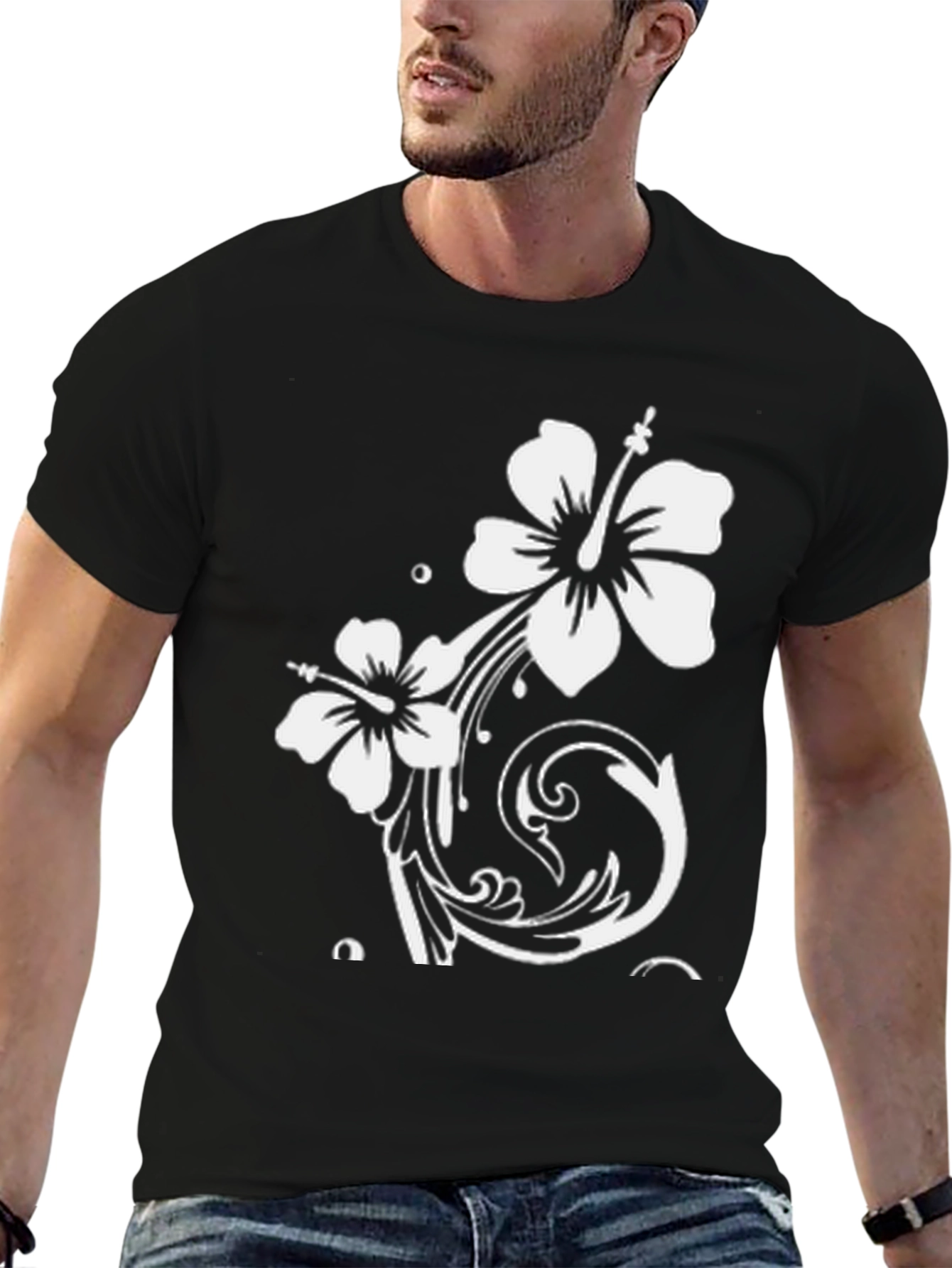 Floral Print Tee - Black Casual Shirt
