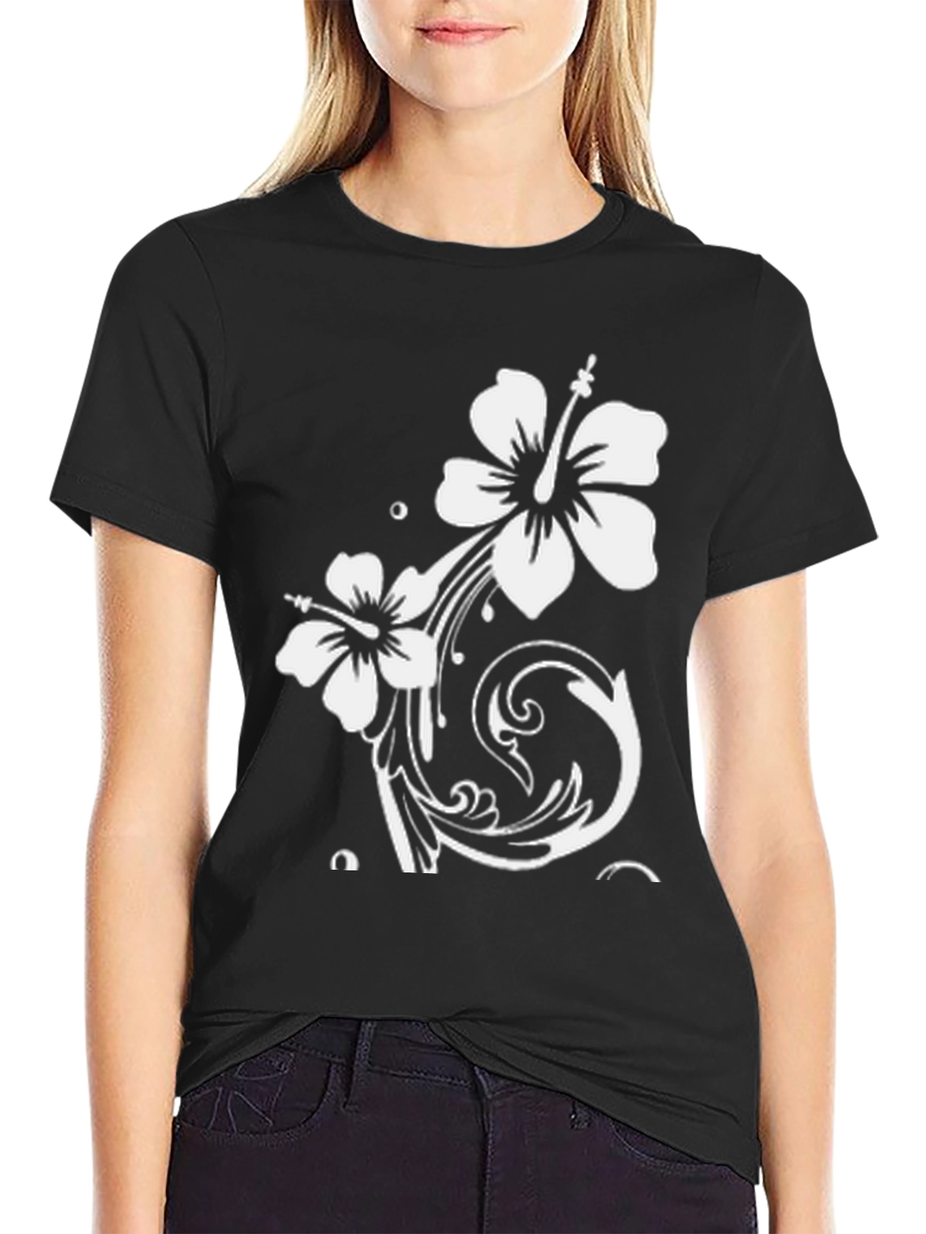 Floral Print Tee - Black Casual Shirt