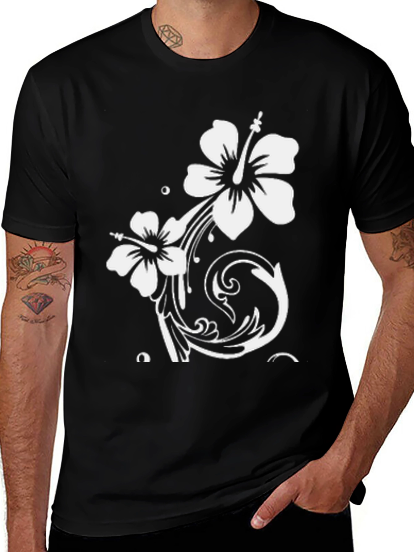 Floral Print Tee - Black Casual Shirt