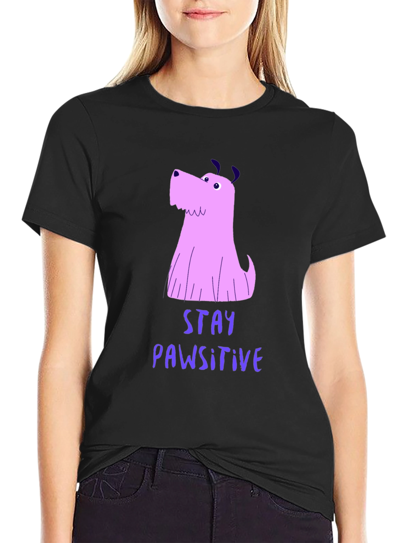 Stay Pawsitive Graphic Tee - Black