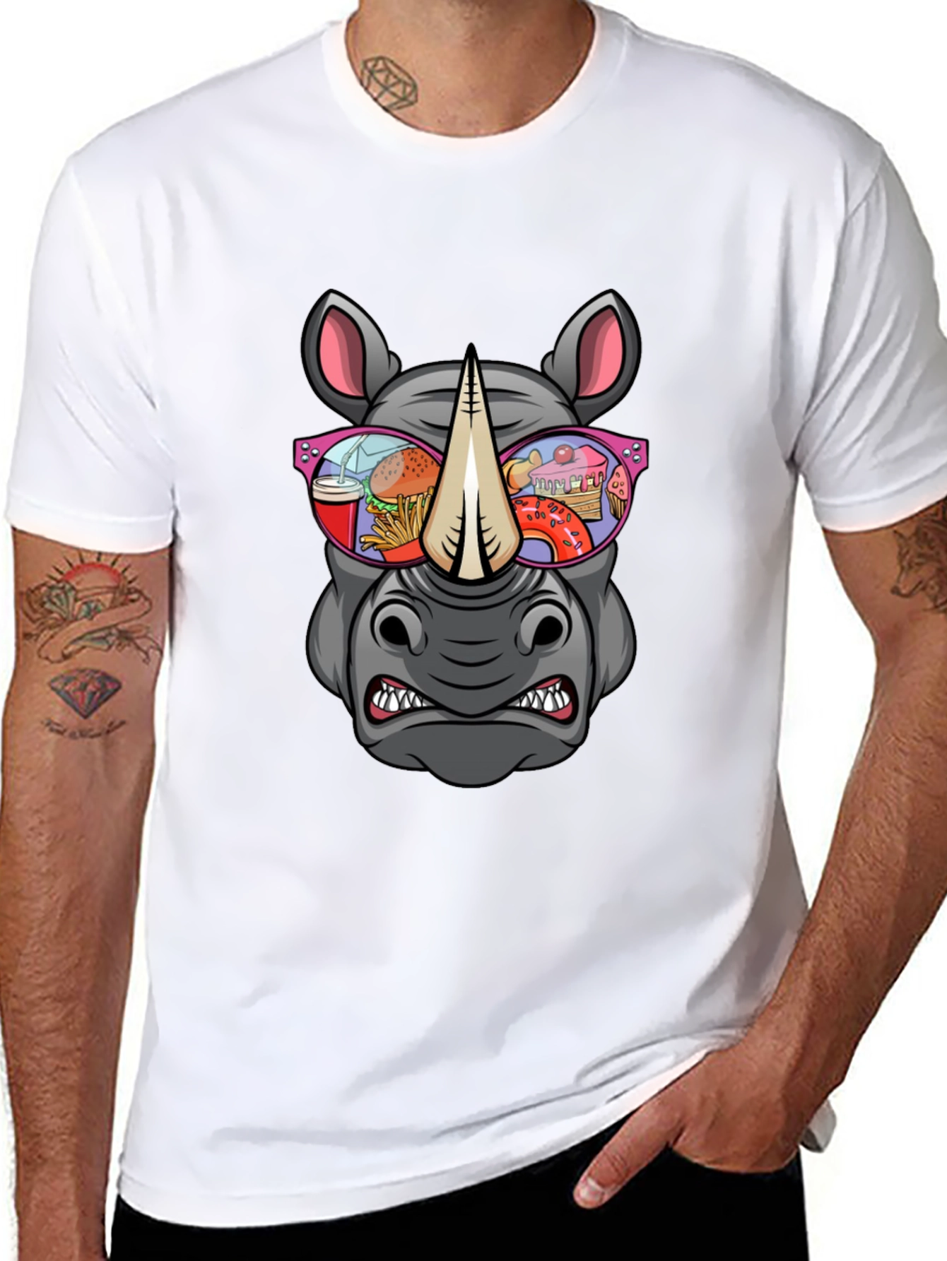 Rhino Fast Food Sunglasses Graphic Tee