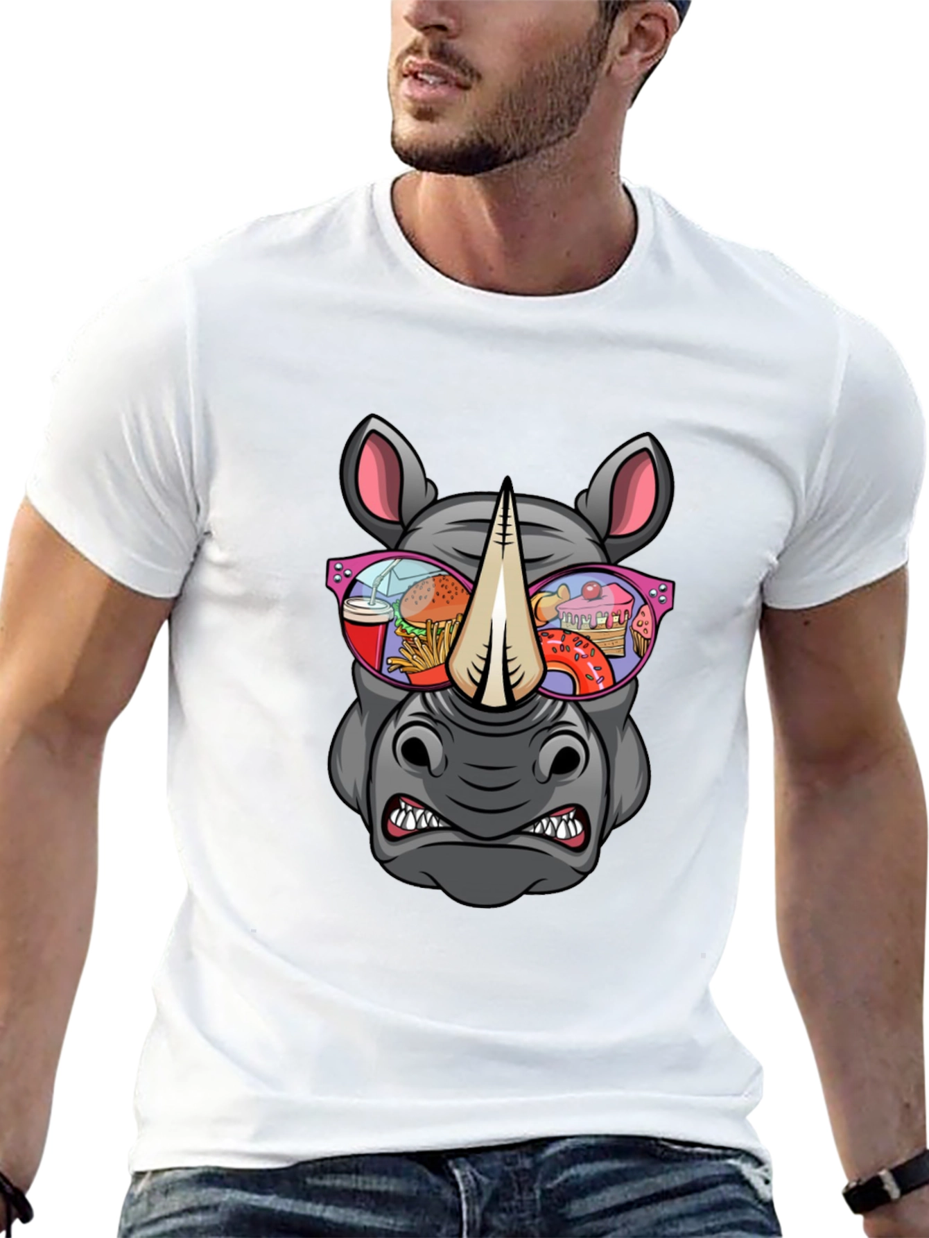Rhino Fast Food Sunglasses Graphic Tee