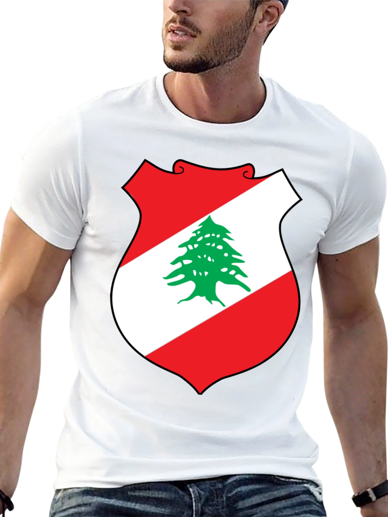 Lebanon Flag Shield Graphic T-Shirt - Black
