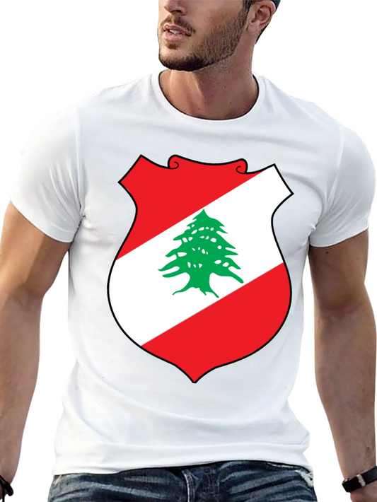 Lebanon Flag Shield Graphic T-Shirt - Black