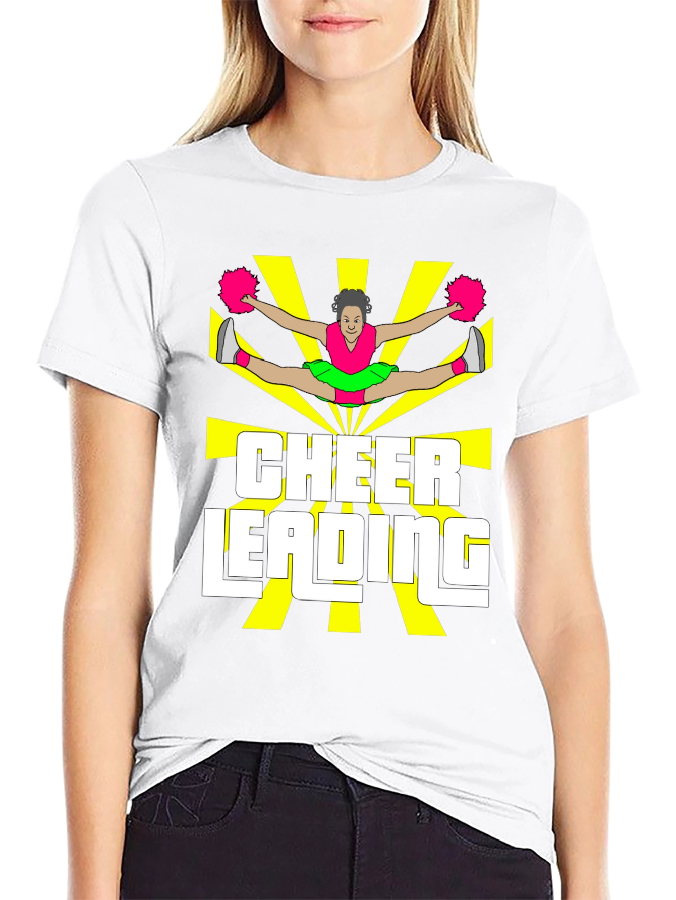 Cheerleading Graphic Tee - Black Cotton T-Shirt