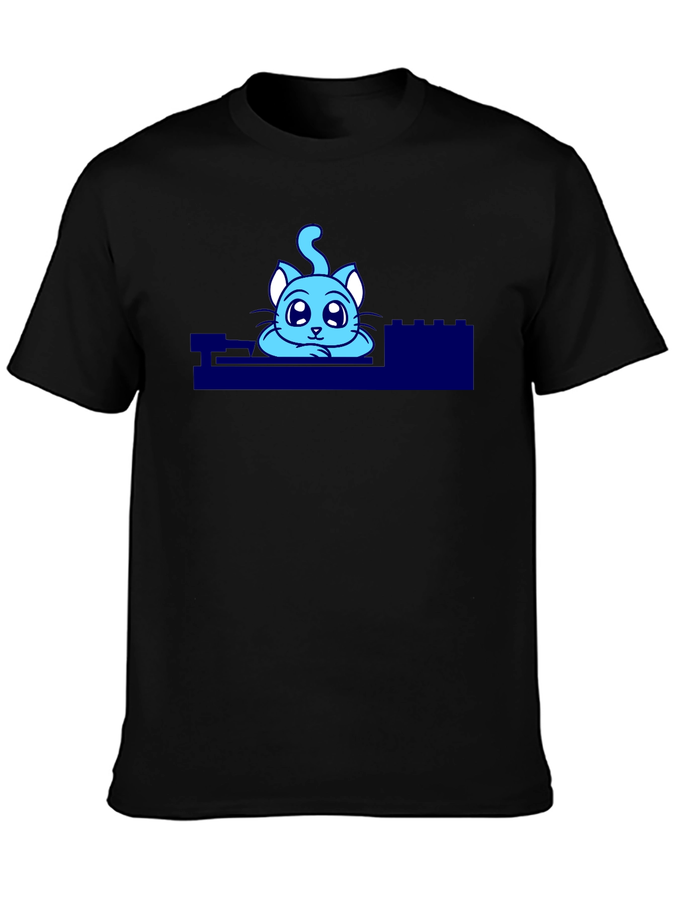 Cute Cartoon Cat Black T-Shirt