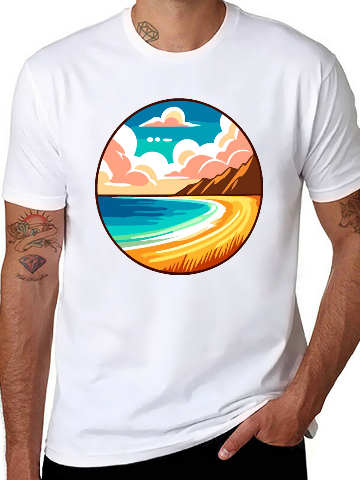 Beach Scene Graphic Tee - Black