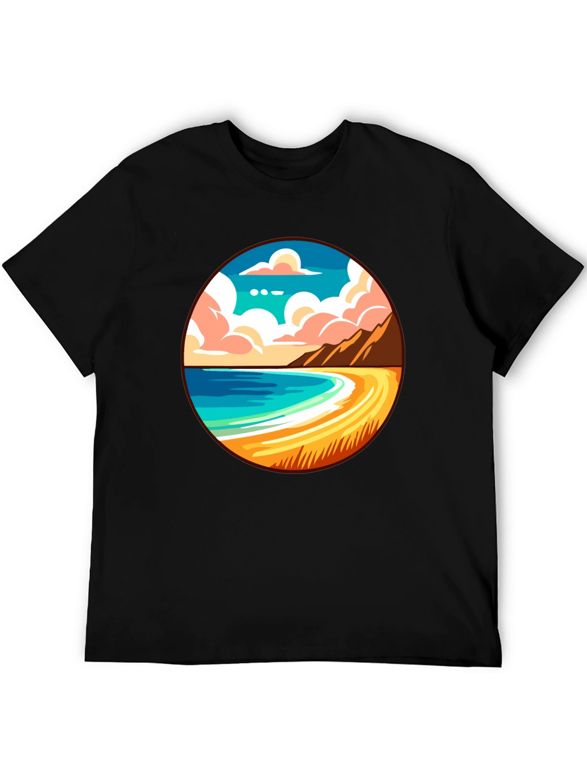Beach Scene Graphic Tee - Black