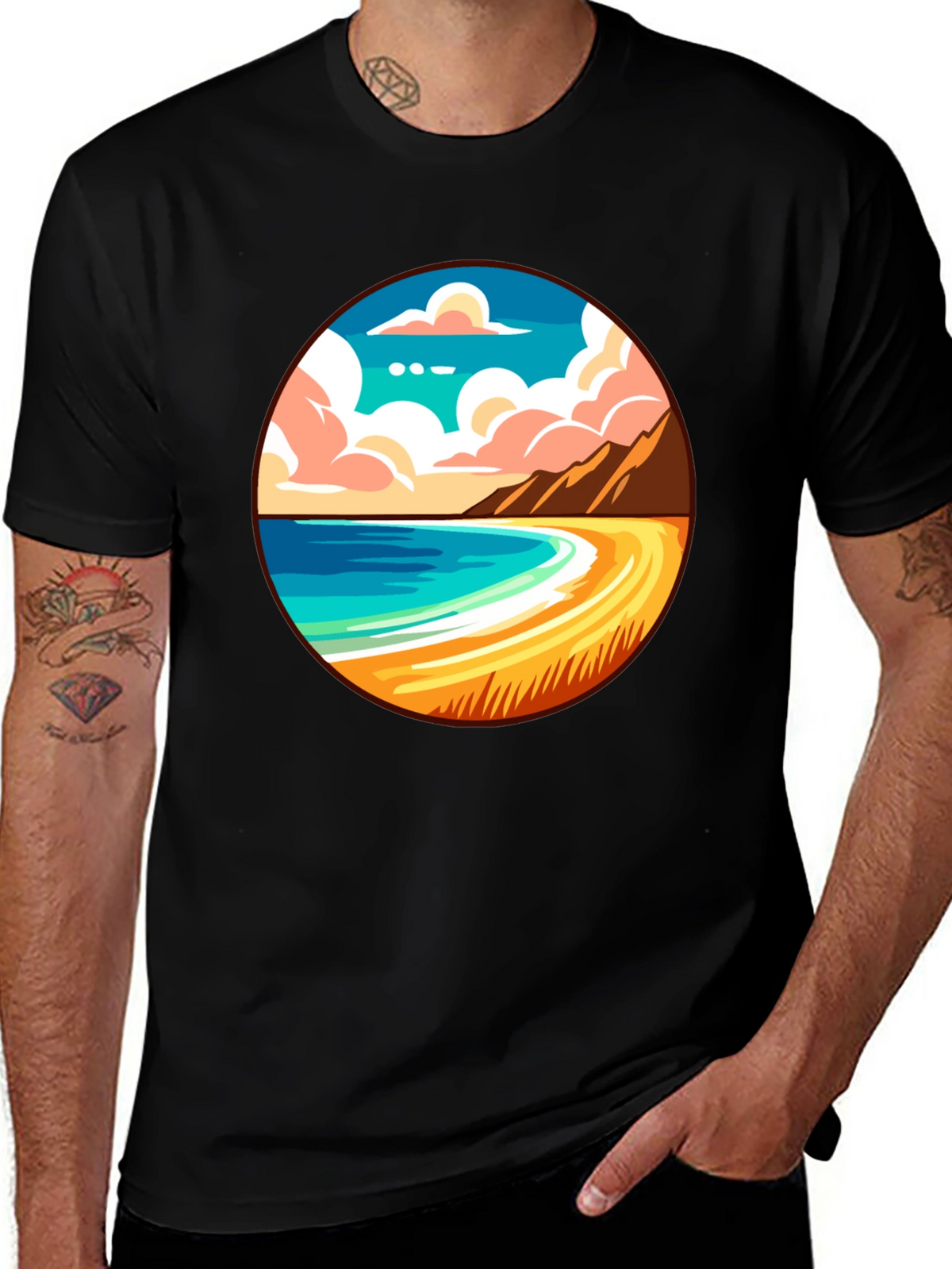 Beach Scene Graphic Tee - Black