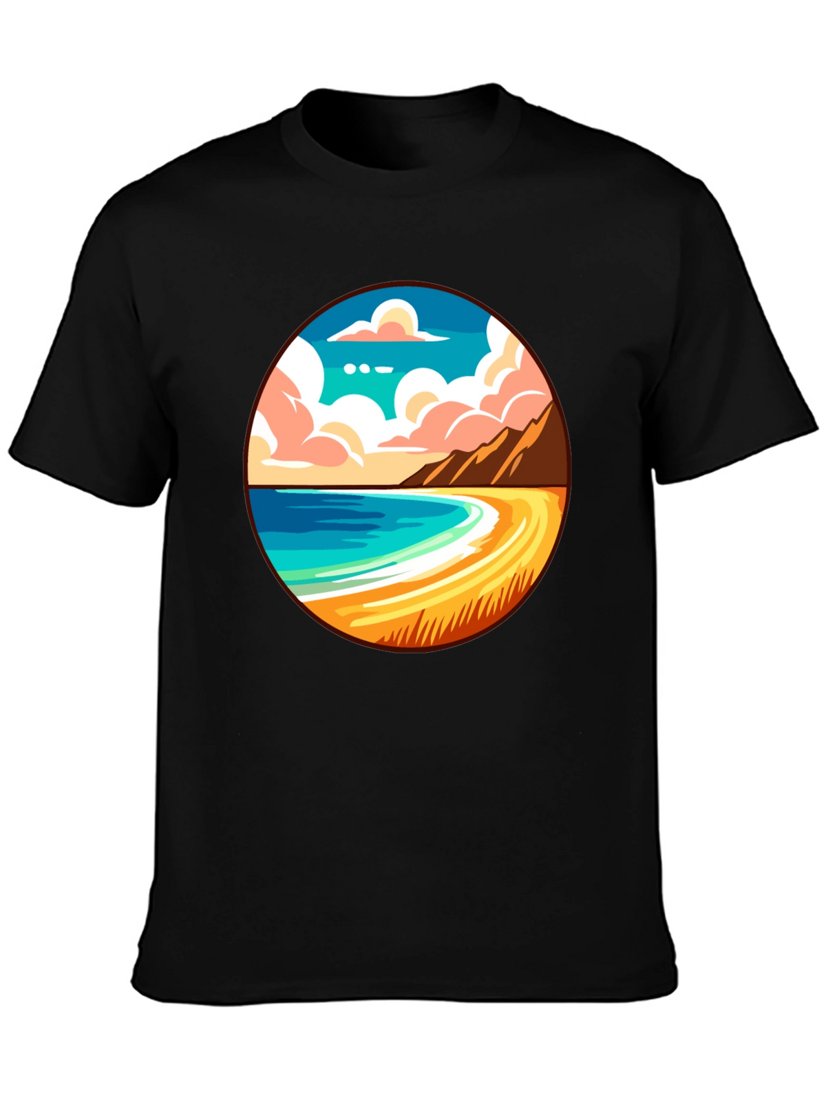 Beach Scene Graphic Tee - Black
