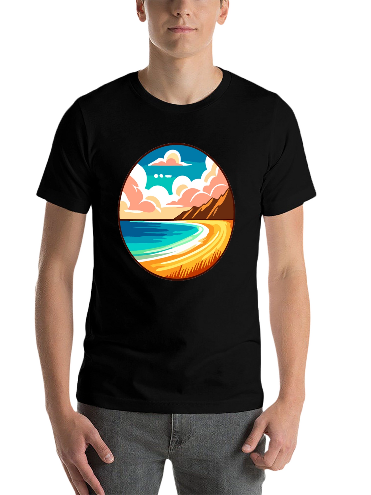 Beach Scene Graphic Tee - Black