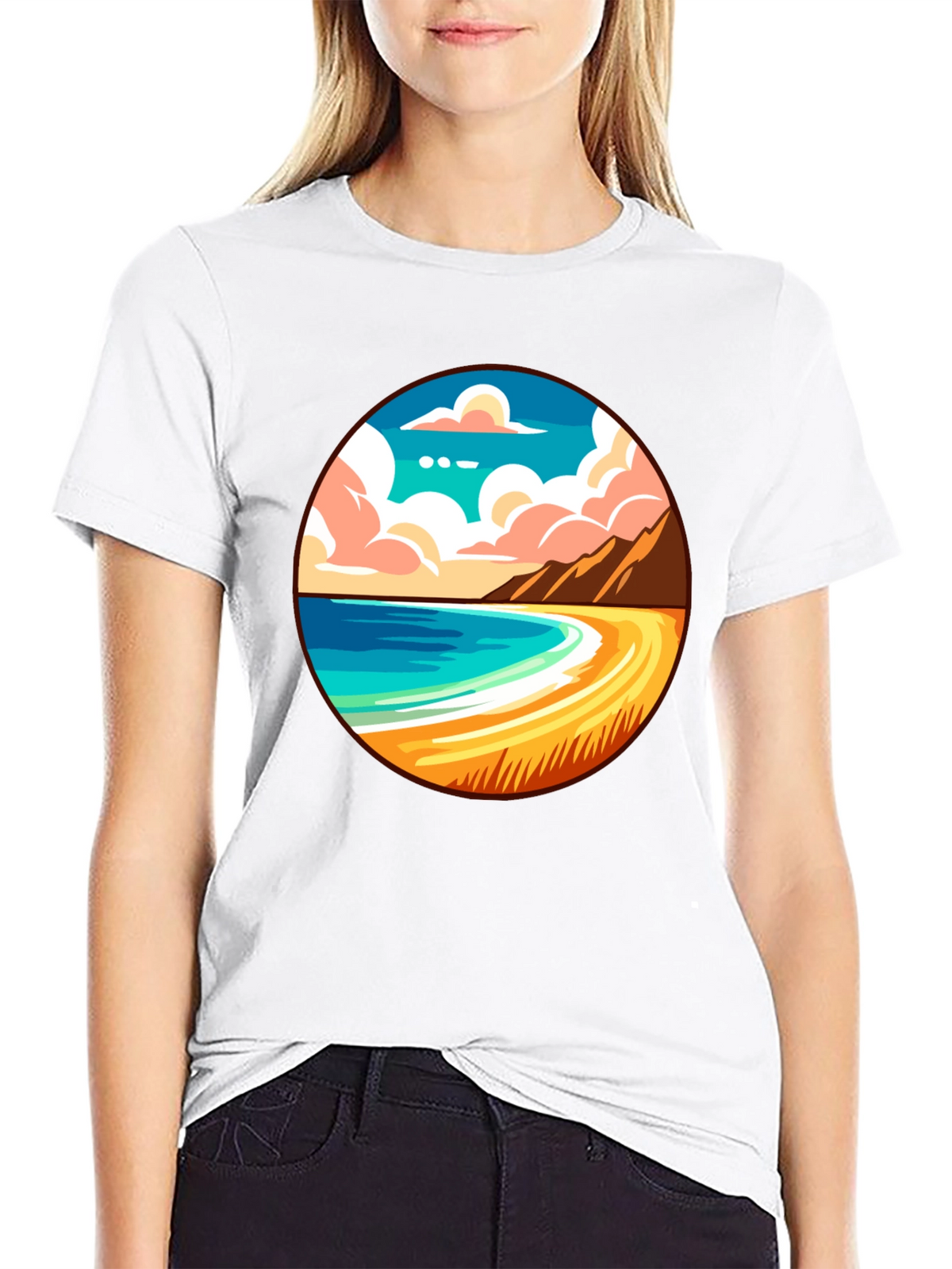 Beach Scene Graphic Tee - Black