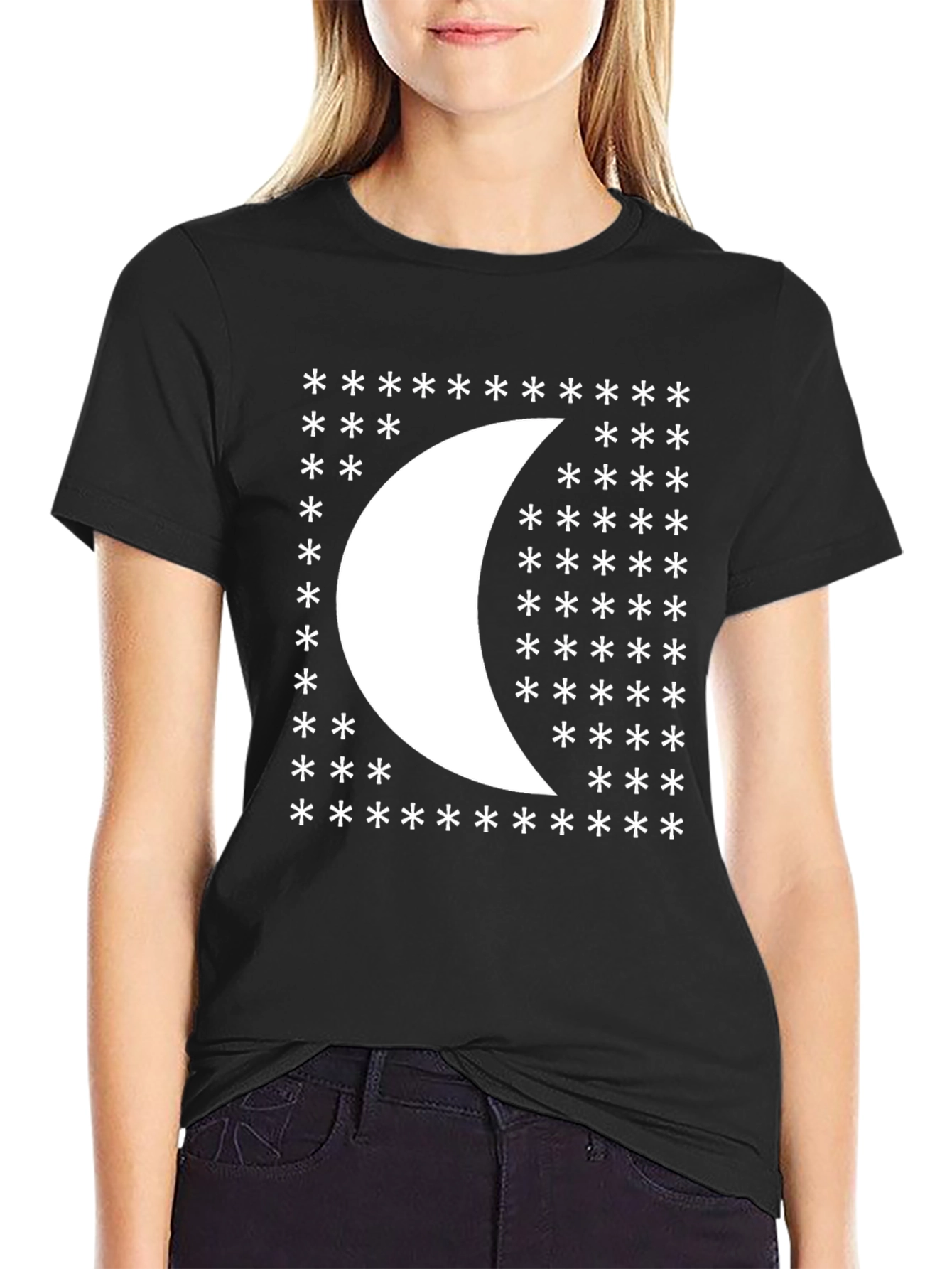 Crescent Moon Star Graphic Black T-Shirt