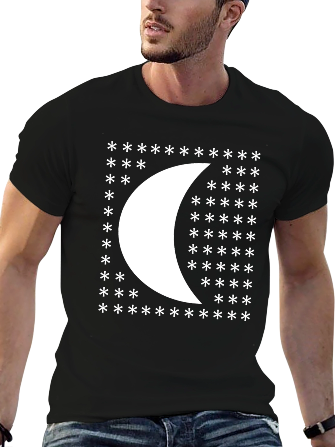 Crescent Moon Star Graphic Black T-Shirt
