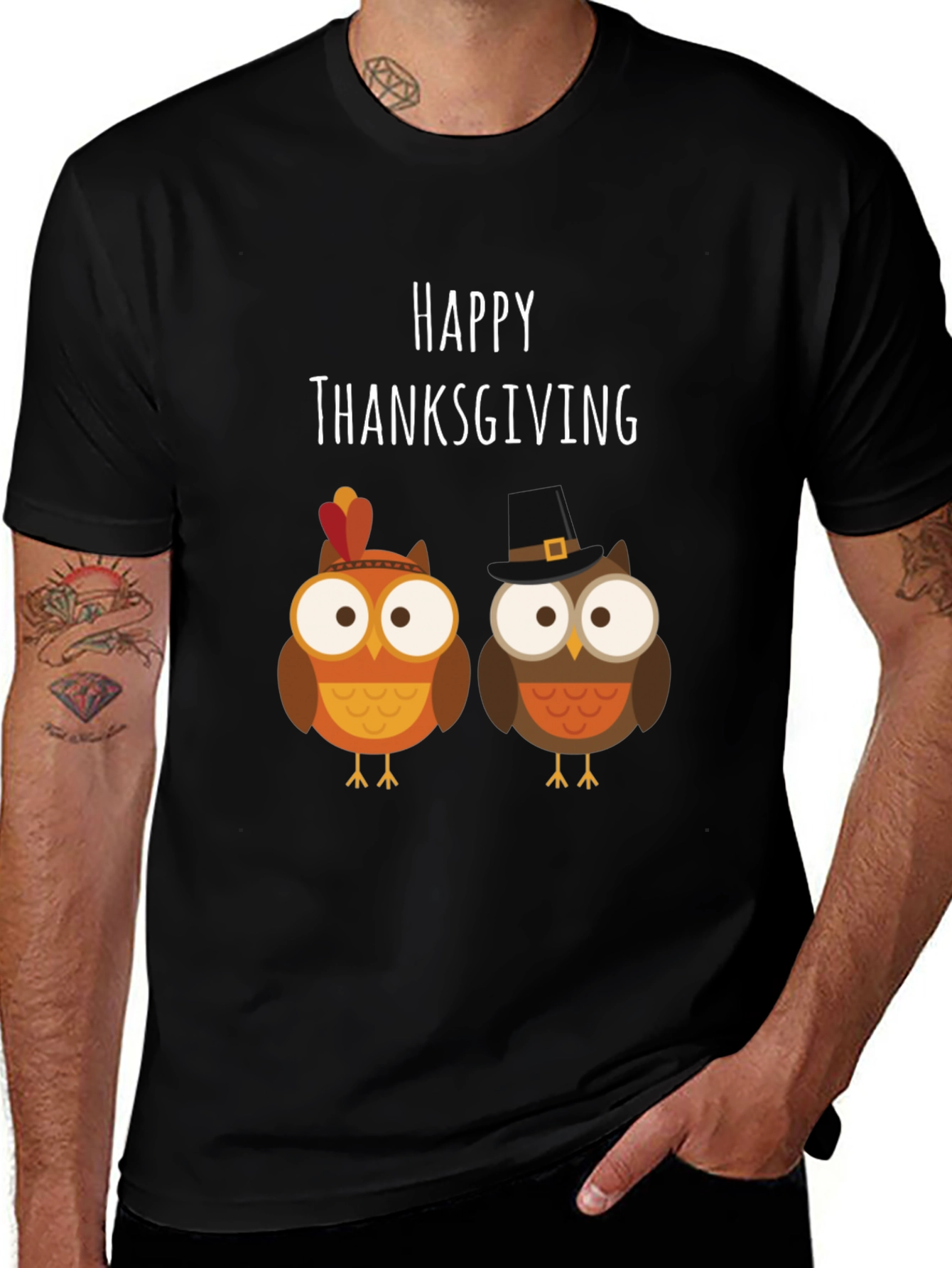 Happy Thanksgiving Owls Graphic T-Shirt