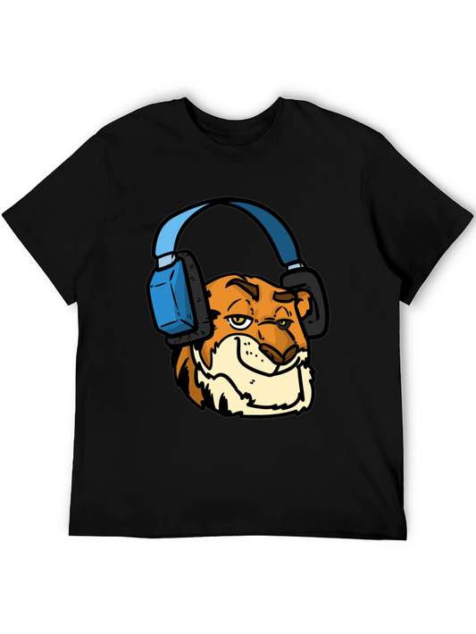 Cool Tiger Headphone Tee - Mens Black T-Shirt