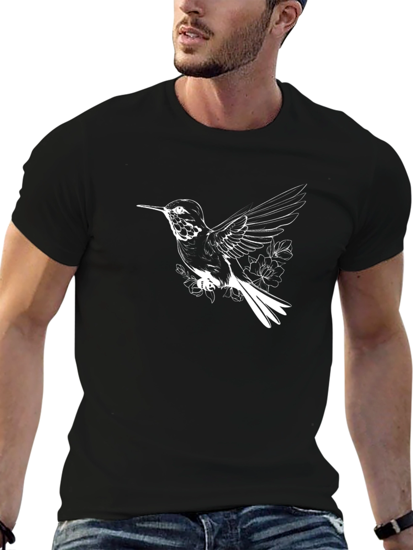 Hummingbird Graphic Tee - Black Casual T-Shirt