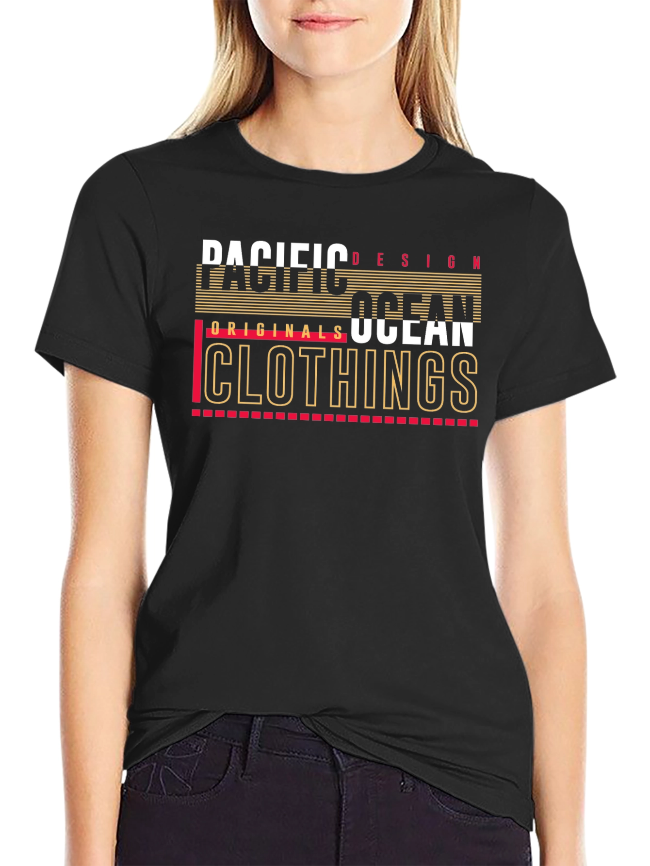 Pacific Ocean Design Black Graphic T-Shirt