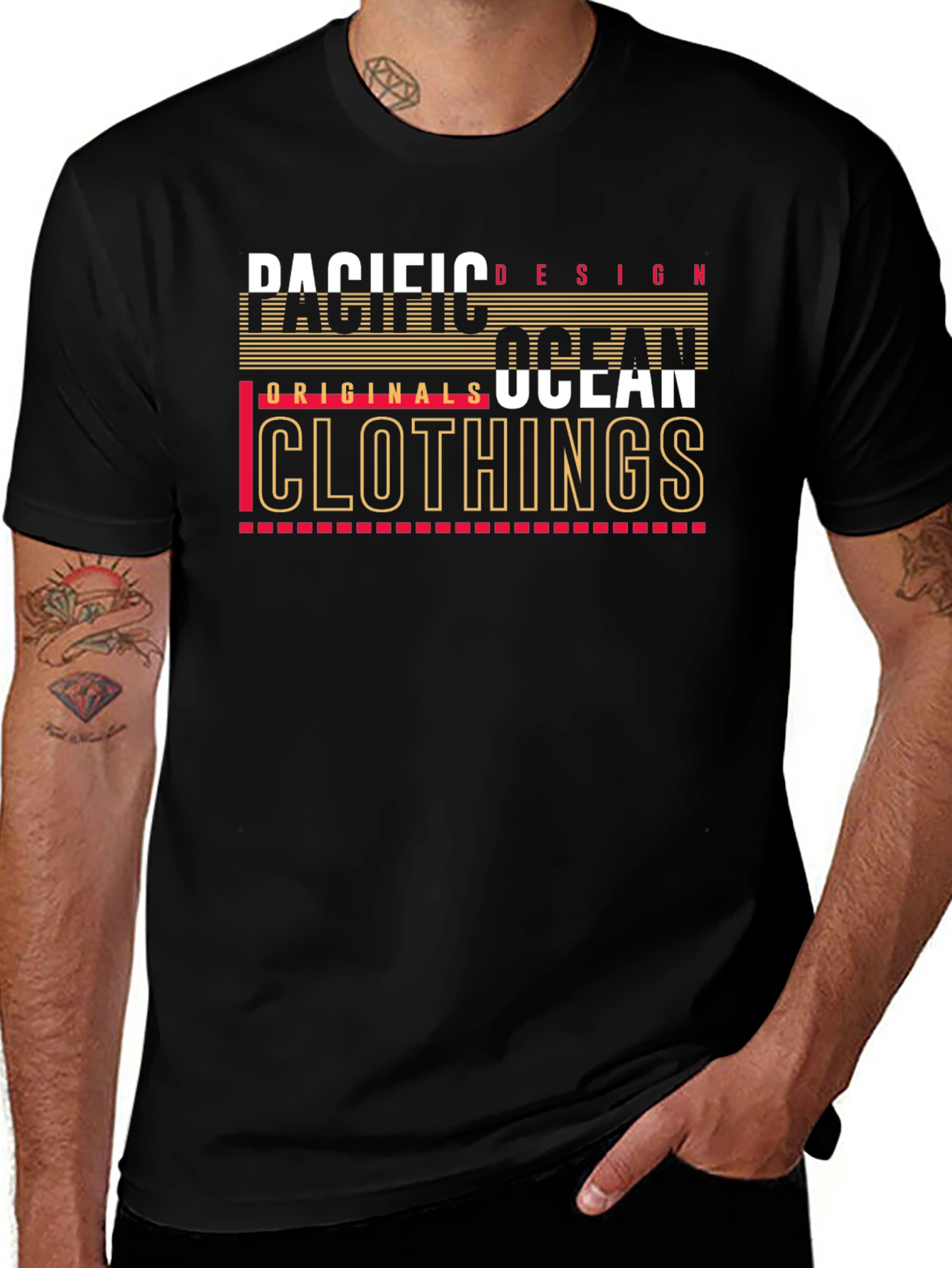 Pacific Ocean Design Black Graphic T-Shirt