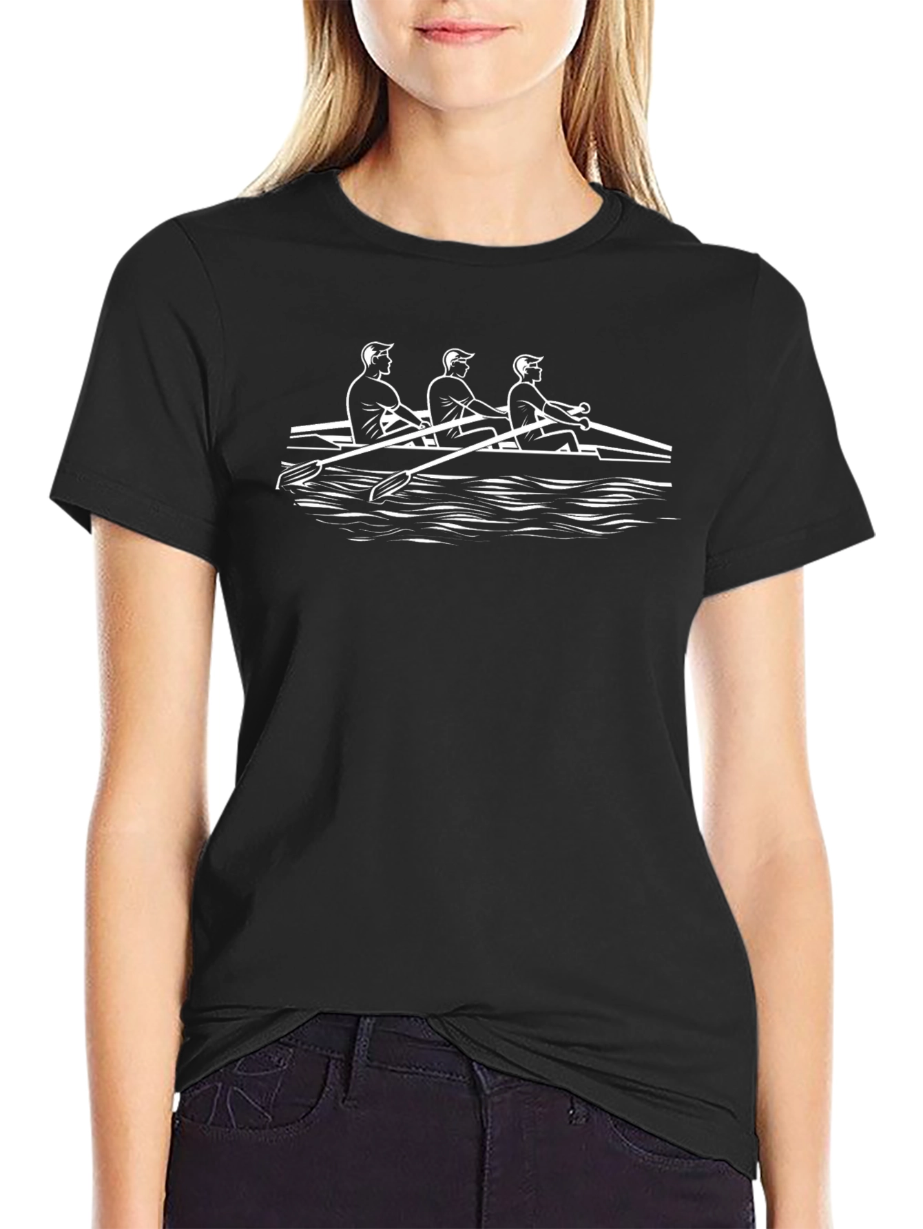 Rowing Team Graphic Tee - Black Cotton T-Shirt