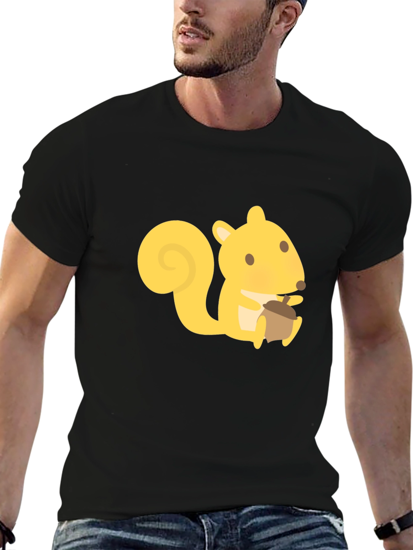 Squirrel Graphic Tee - Black Crew Neck T-Shirt