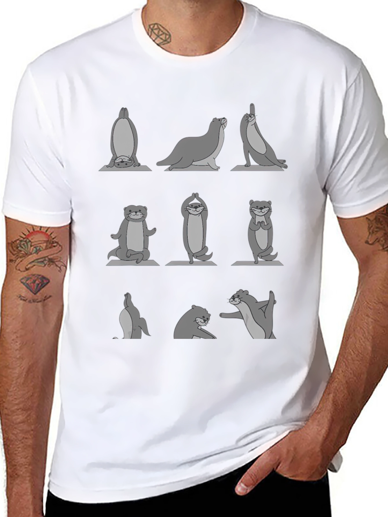 Yoga Otter Black T-Shirt - Relaxed Fit