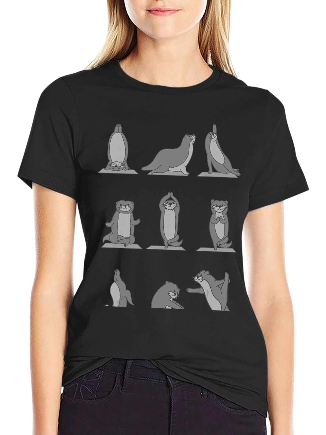 Yoga Otter Black T-Shirt - Relaxed Fit