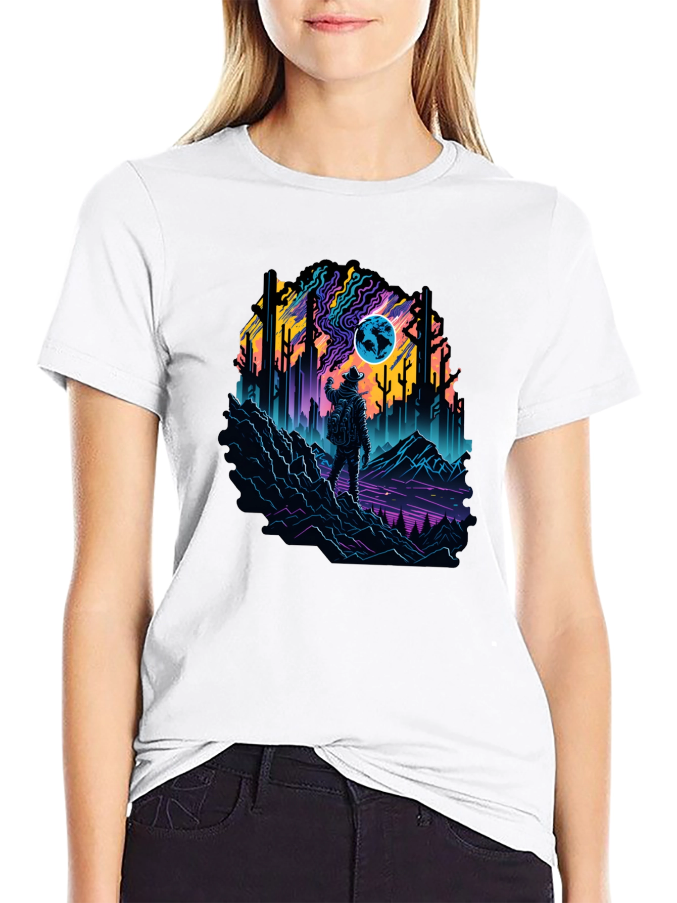 Retro Explorer Graphic Tee - Black Cotton Blend