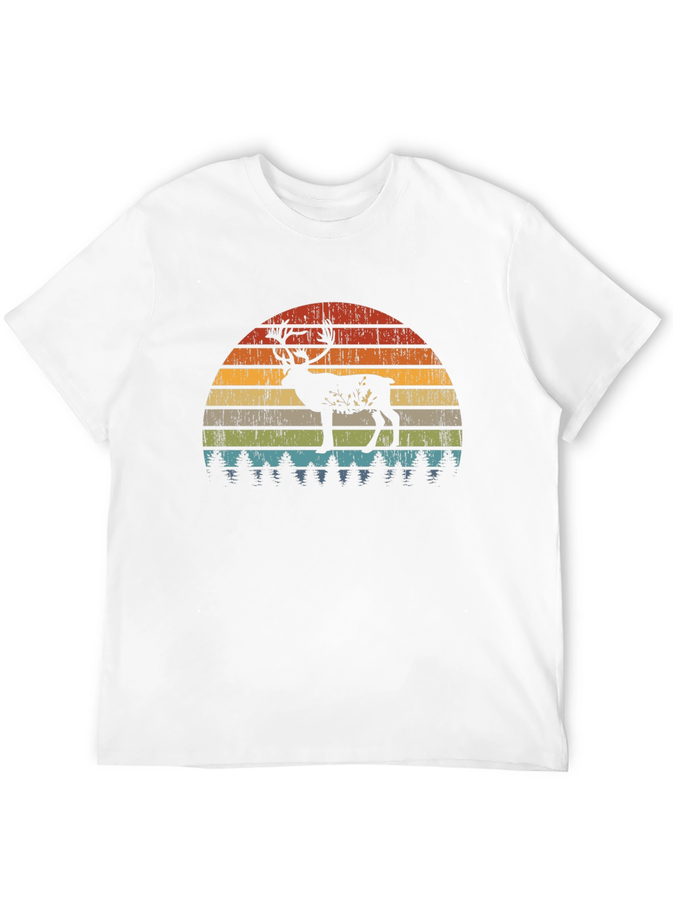 Retro Deer Sunset Graphic T-Shirt - Black