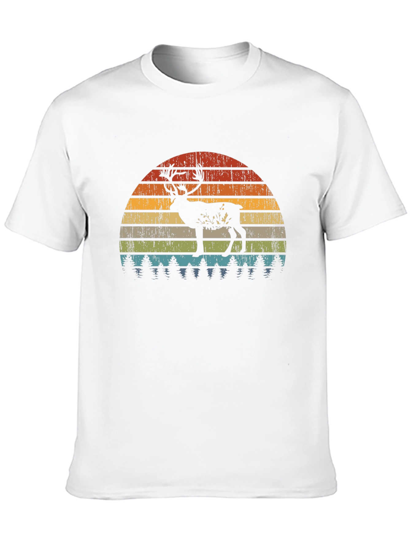 Retro Deer Sunset Graphic T-Shirt - Black