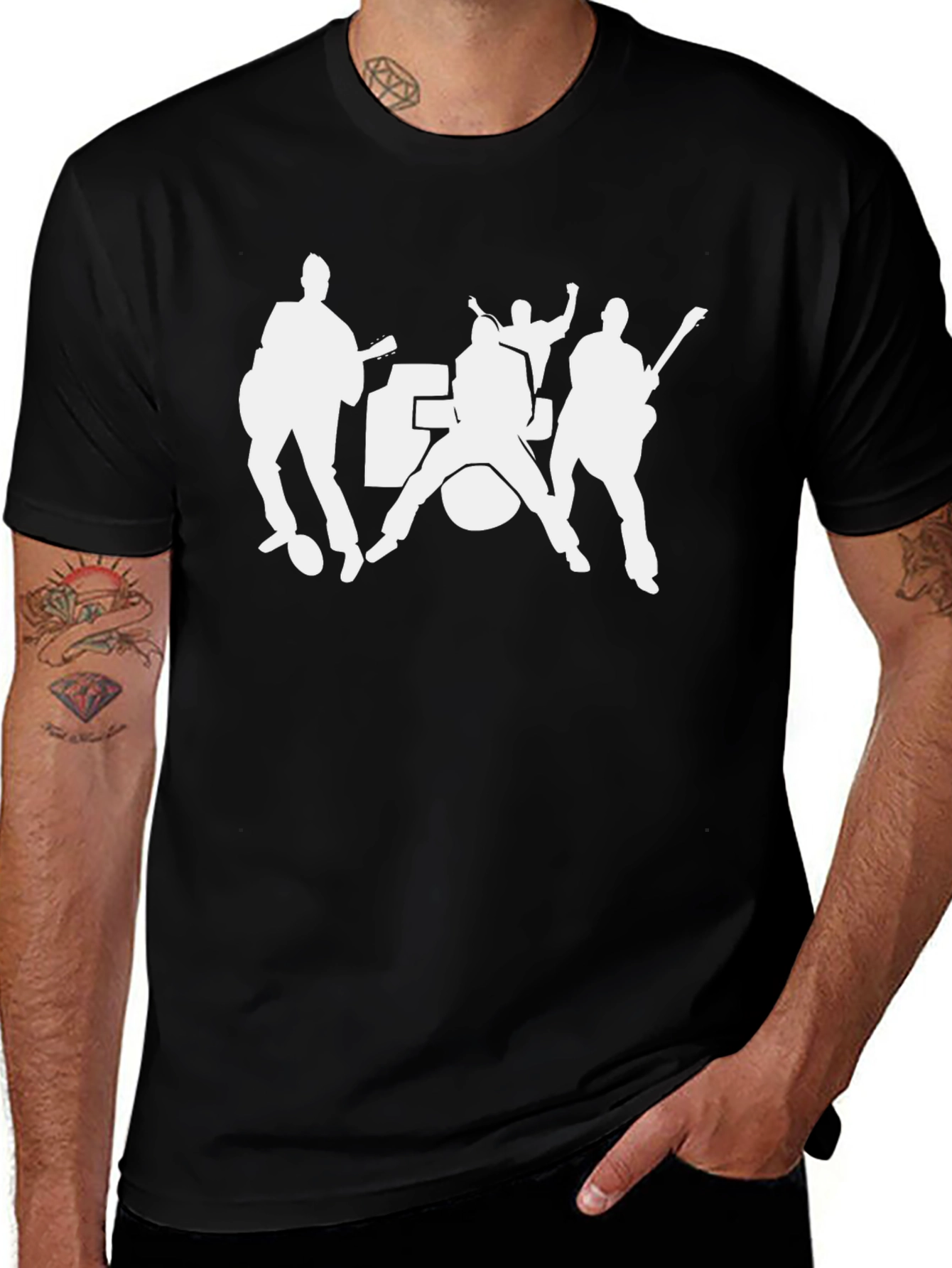 Band Silhouette Graphic Tee - Black Cotton Blend