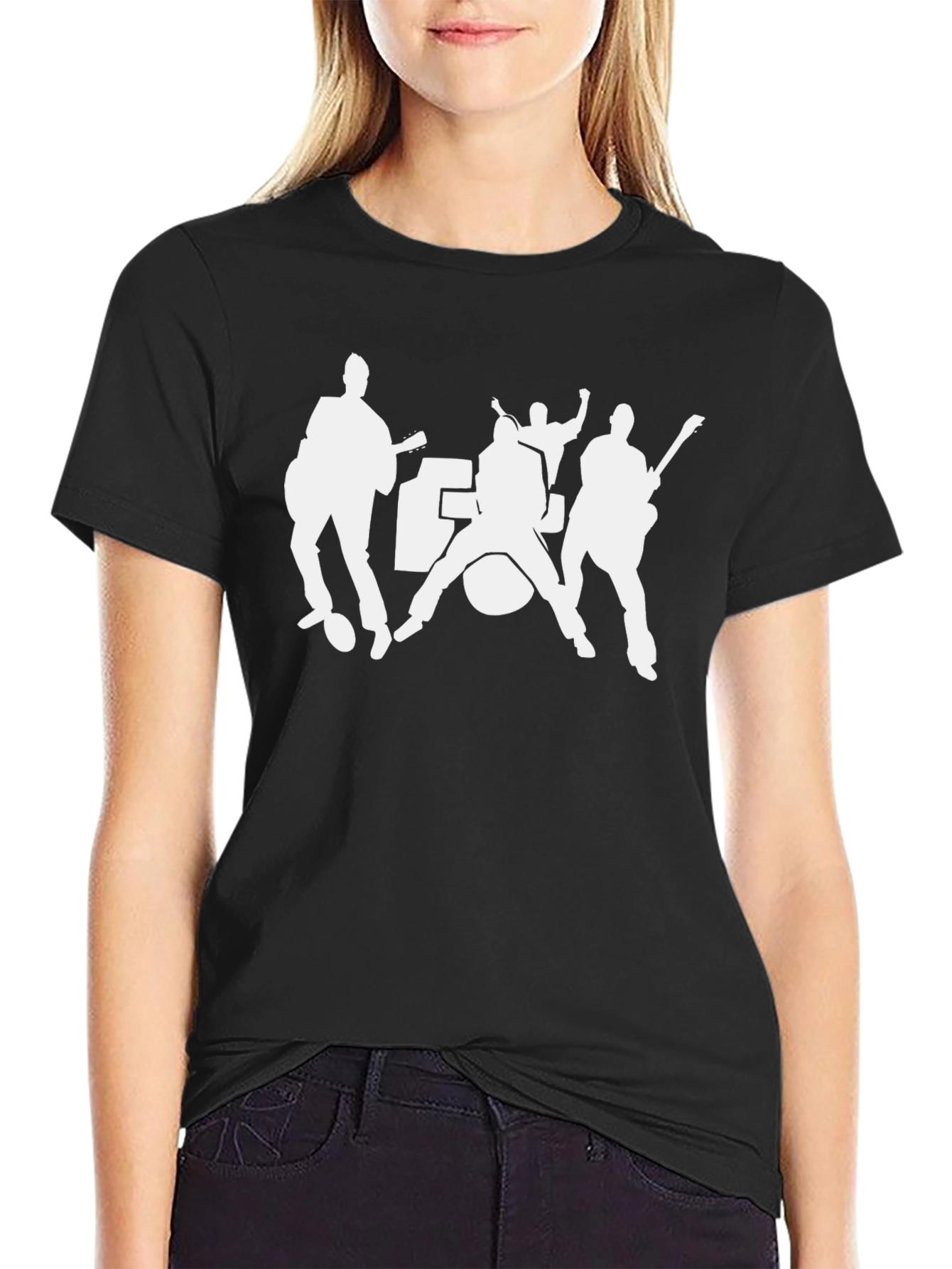 Band Silhouette Graphic Tee - Black Cotton Blend