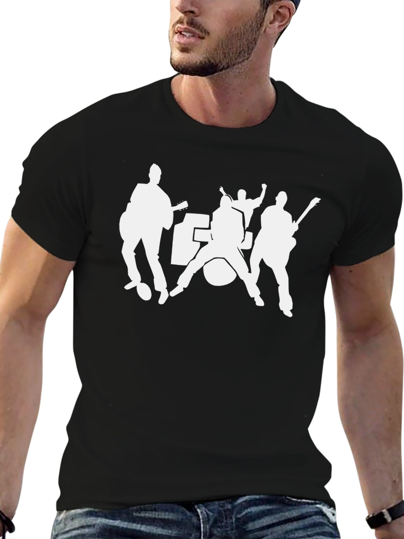 Band Silhouette Graphic Tee - Black Cotton Blend