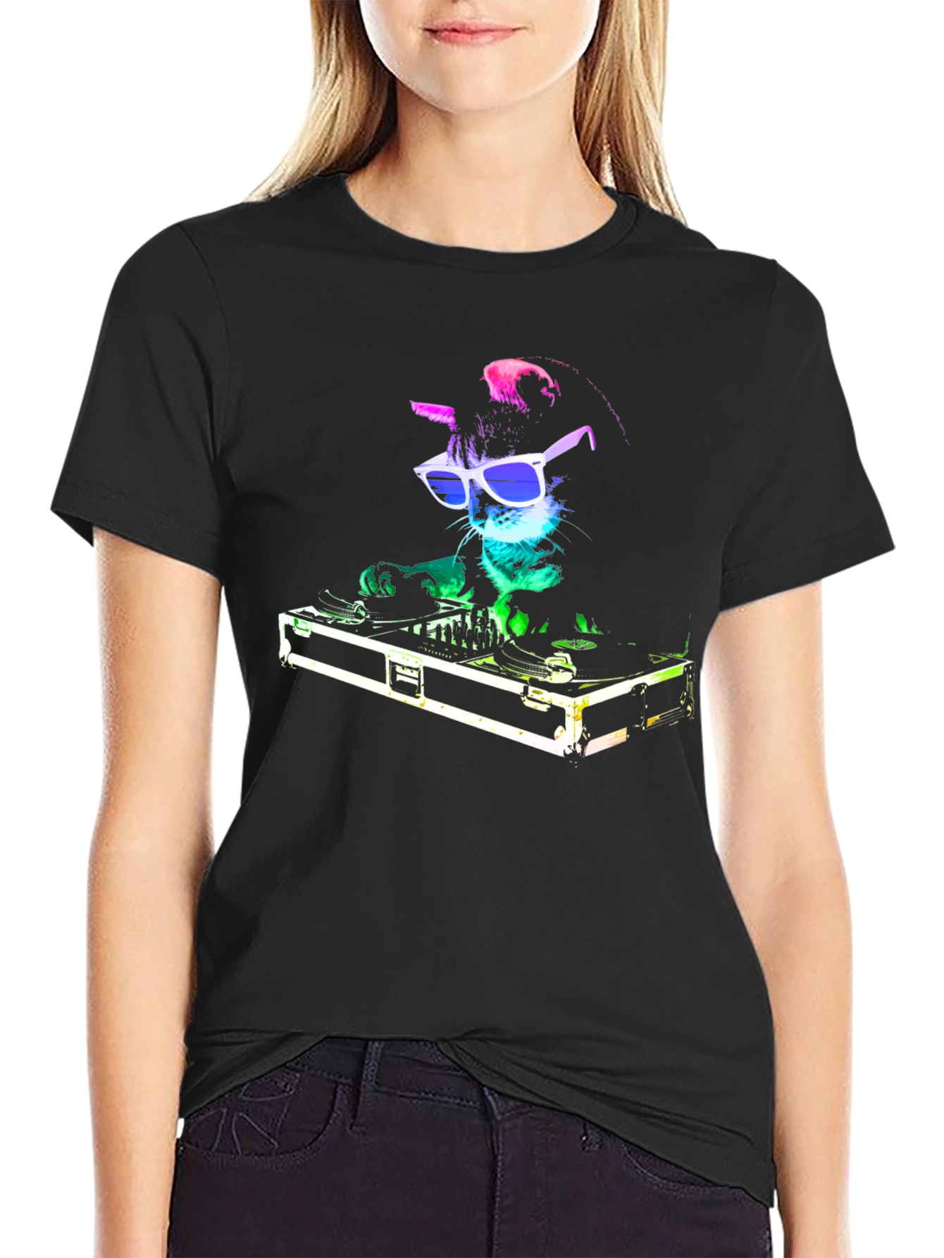 DJ Cat Graphic Tee - Cool Black T-Shirt