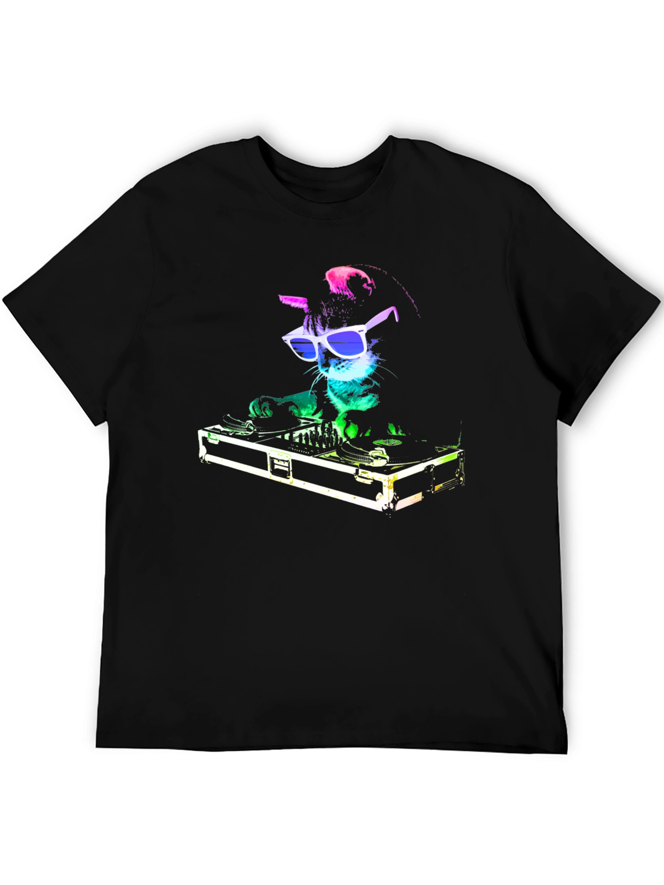 DJ Cat Graphic Tee - Cool Black T-Shirt