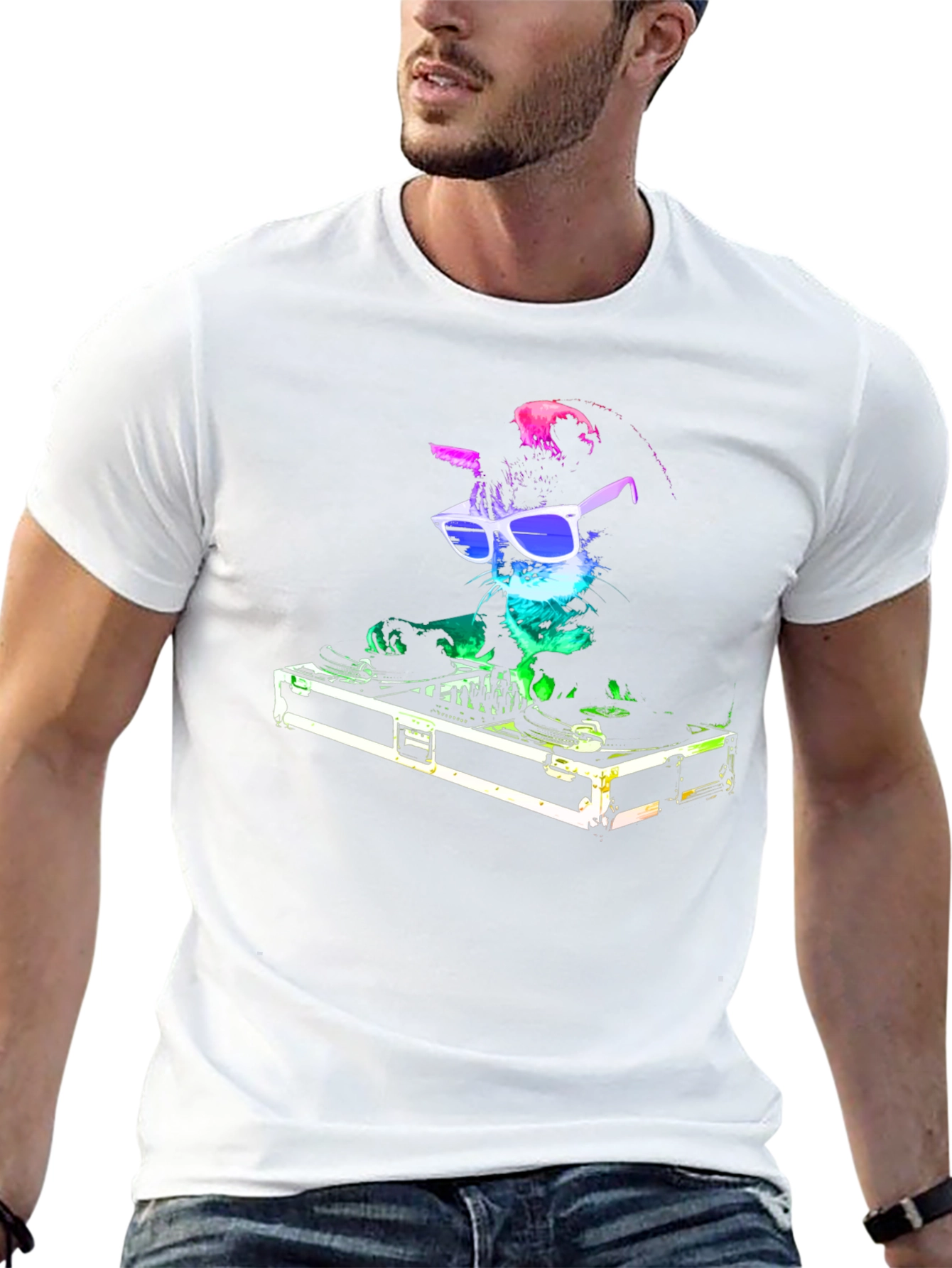DJ Cat Graphic Tee - Cool Black T-Shirt