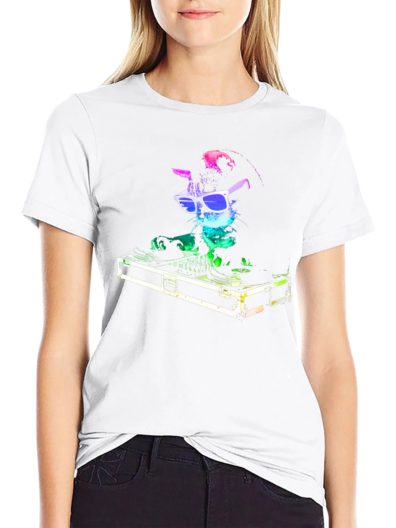 DJ Cat Graphic Tee - Cool Black T-Shirt
