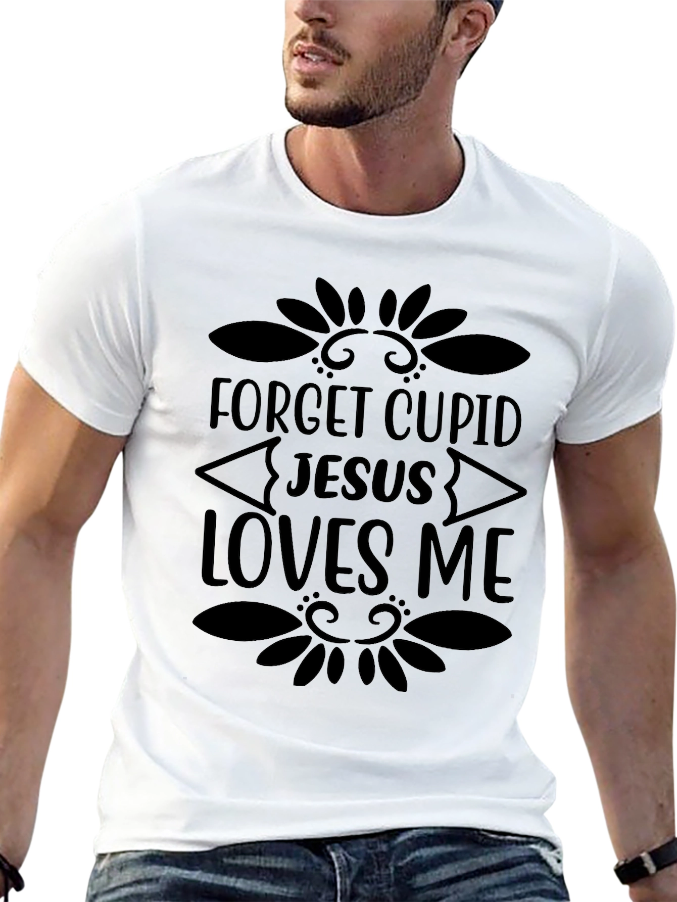 Forget Cupid Jesus Loves Me Black Graphic Tee