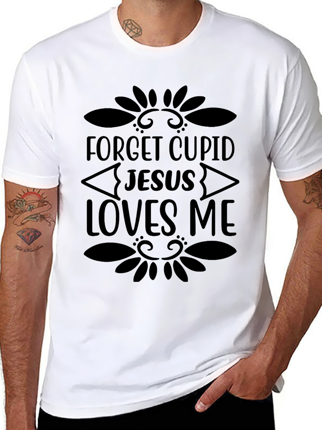Forget Cupid Jesus Loves Me Black Graphic Tee