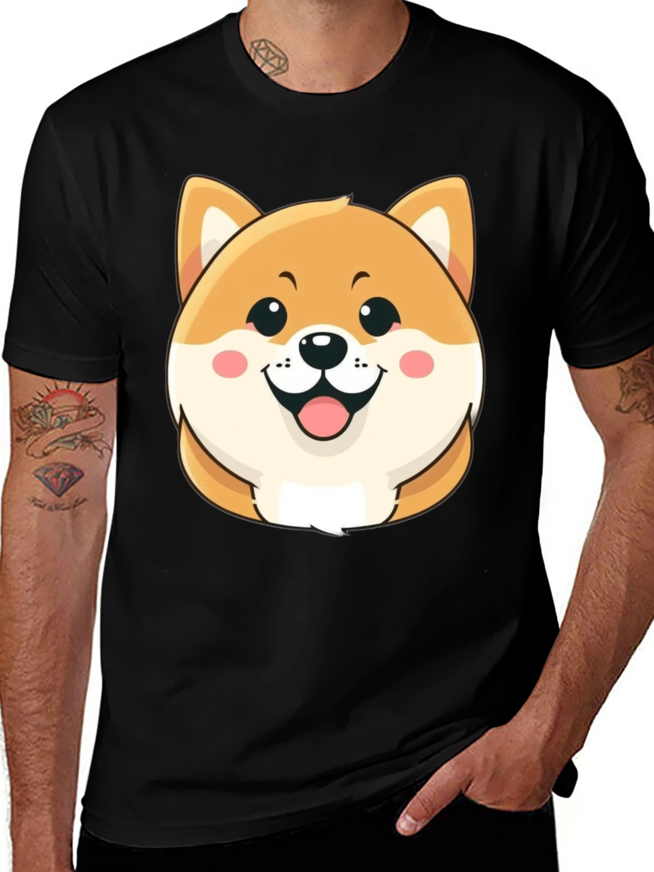 Cute Shiba Inu Graphic Tee - Black Cotton T-Shirt