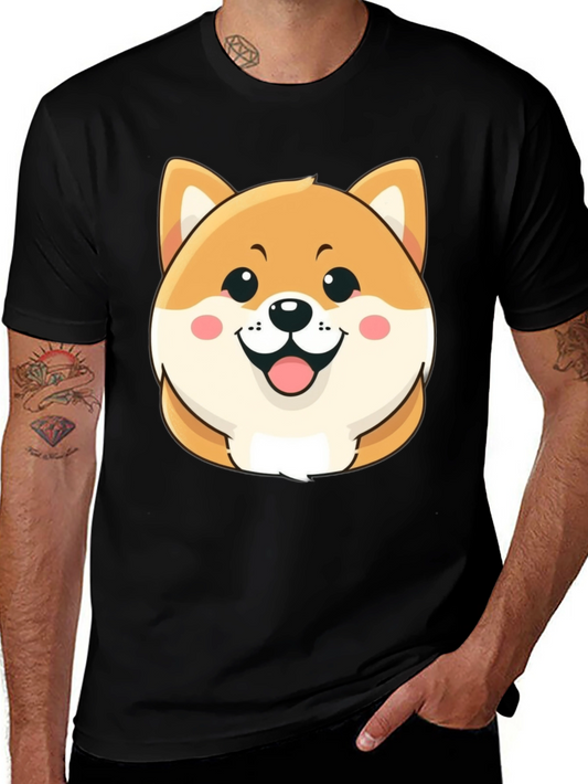 Cute Shiba Inu Graphic Tee - Black Cotton T-Shirt