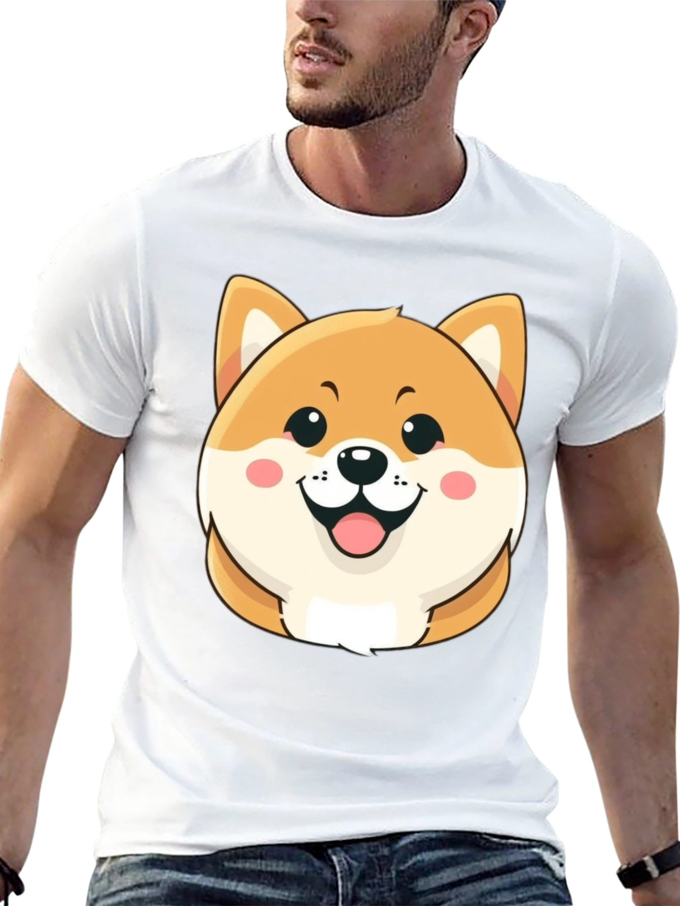 Cute Shiba Inu Graphic Tee - Black Cotton T-Shirt