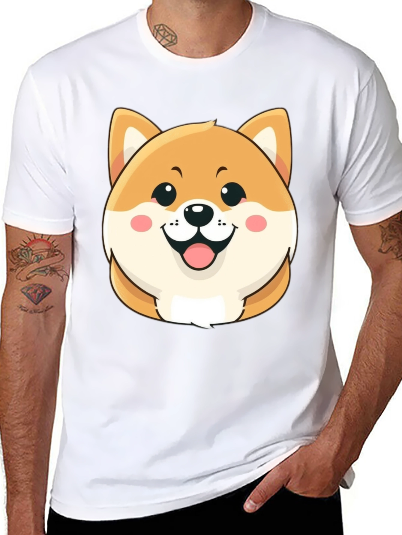 Cute Shiba Inu Graphic Tee - Black Cotton T-Shirt