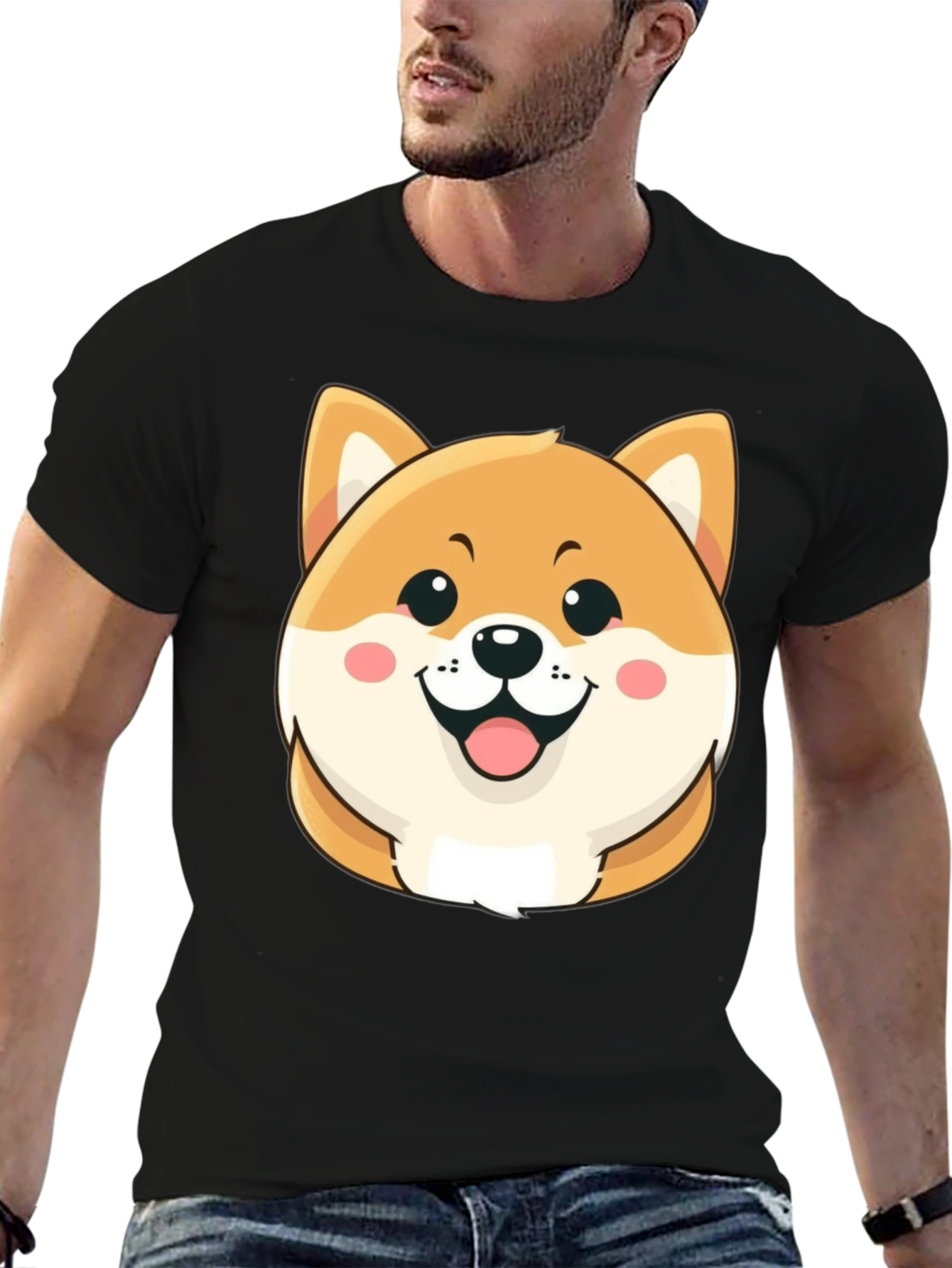 Cute Shiba Inu Graphic Tee - Black Cotton T-Shirt