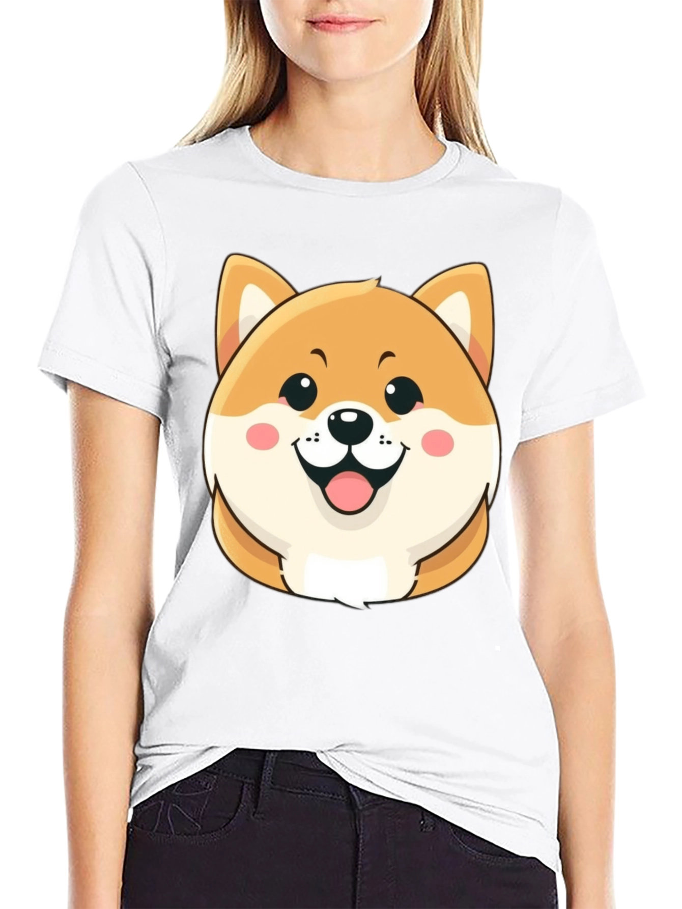 Cute Shiba Inu Graphic Tee - Black Cotton T-Shirt