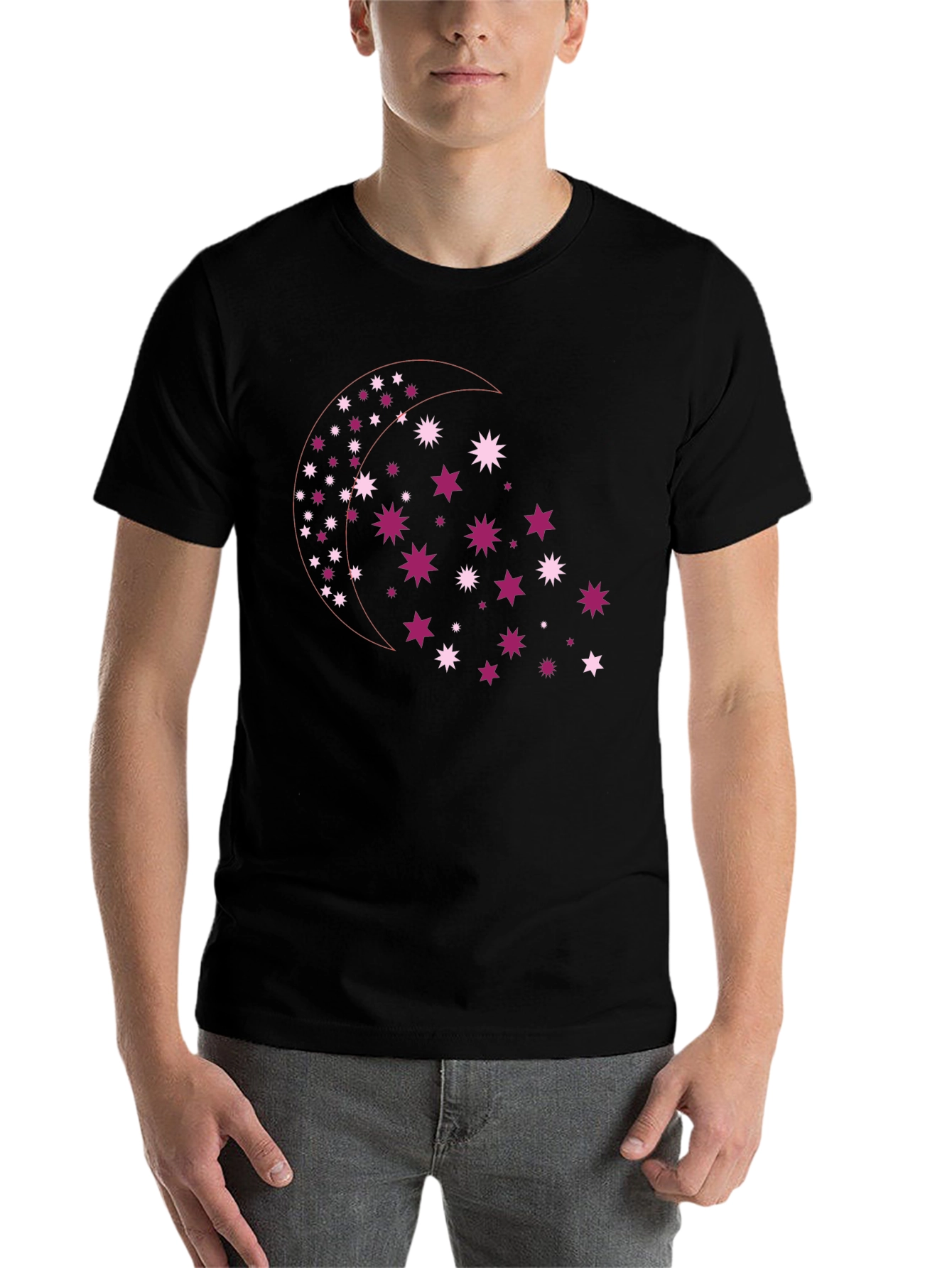 Celestial Star Moon Graphic Tee - Black